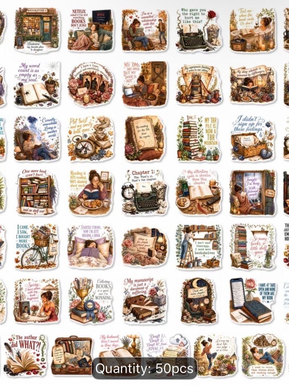 Cozy Bookish Stickers- 50pcs
